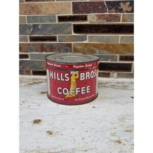 Vintage Hills Bros Coffee Tin & Lid, Small 1/2 lb Advertising Can, 1952